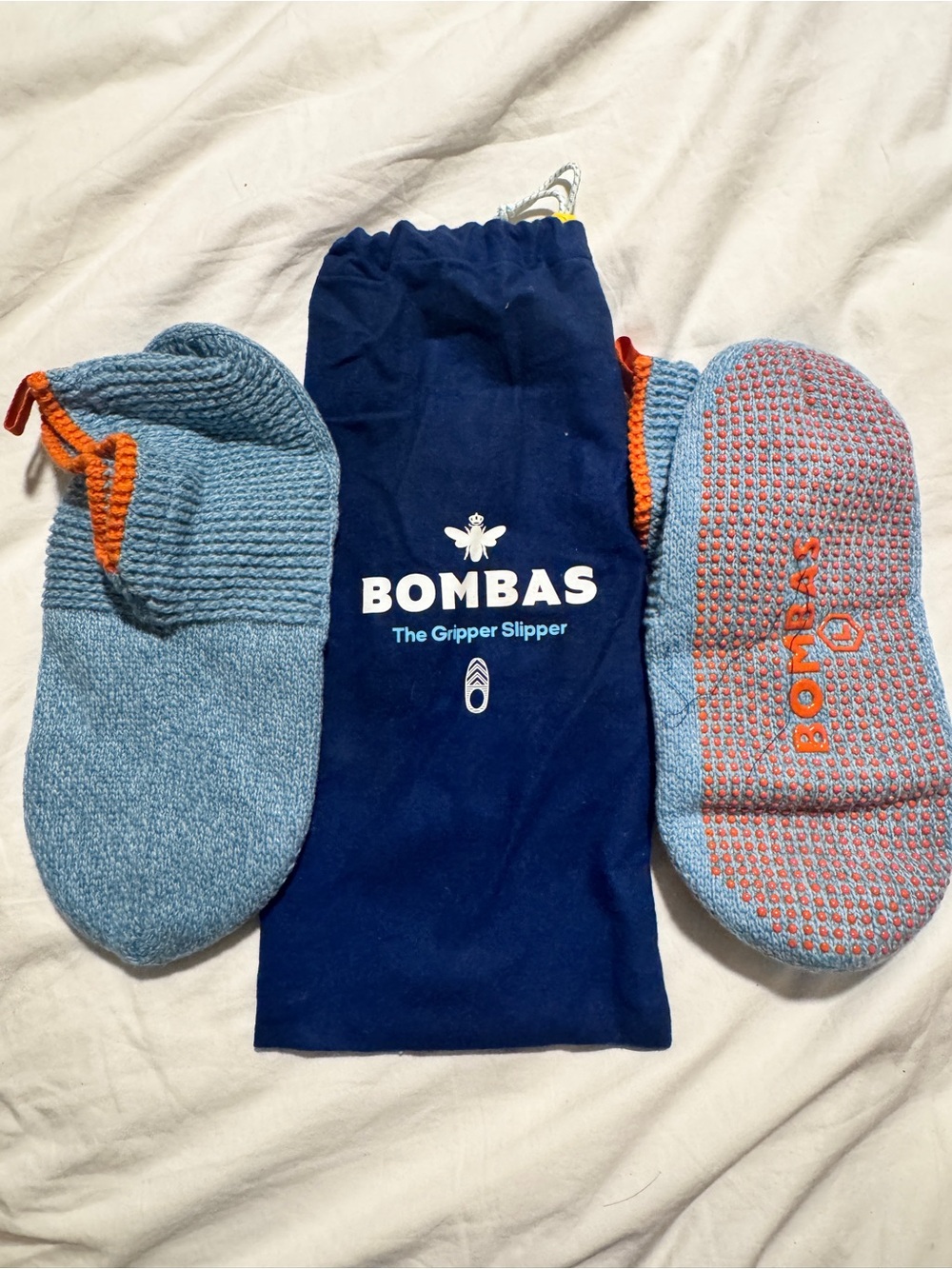 Bombas- Gripper Slippers - Non-Slip Socks in Light Blue and orange